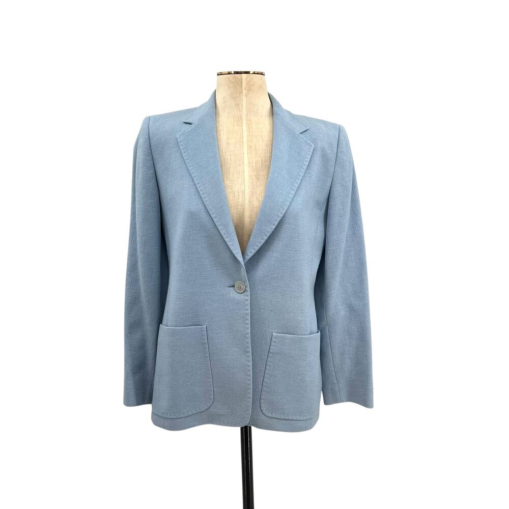 Max Mara Atelier Virgin Wool Cashmere Angora Silk Blazer Blue US 4 IT 38